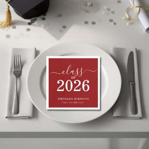 Simple Red White Class of 2026 Graduation  Napkin