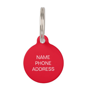 Simple red white custom name contact info dog cat pet tag