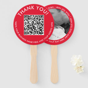 Simple Red White Digital Contact QR Code Photo Hand Fan