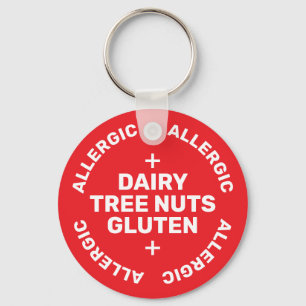 Simple Red White Emergency Contact Food Allergy Key Ring