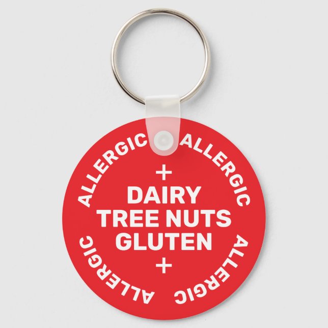 Simple Red White Emergency Contact Food Allergy  Key Ring (Front)
