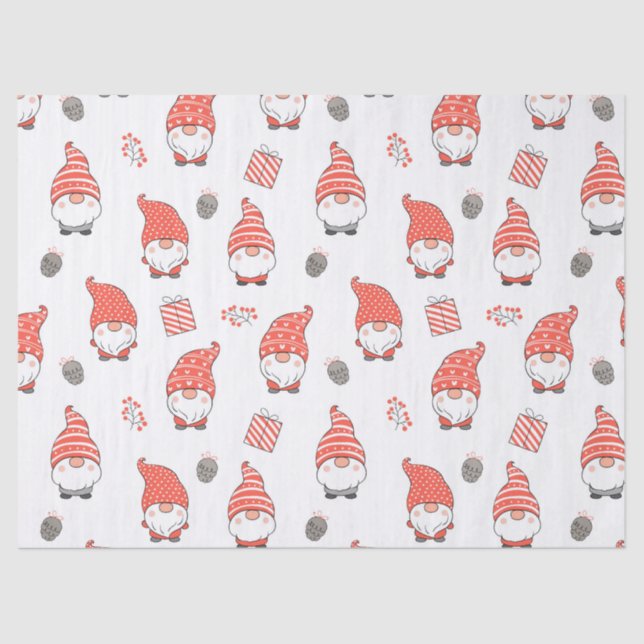 Simple Red White Gnome Gift Holiday Christmas Tissue Paper (Front)