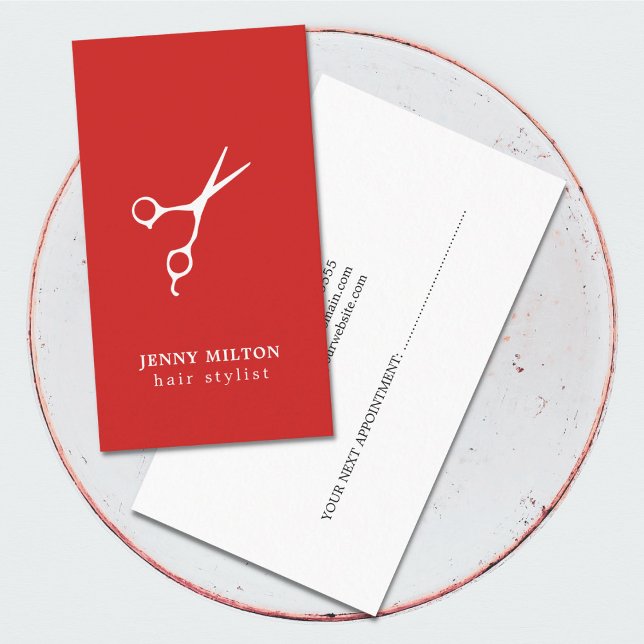 Simple Red White Hair Stylist Appointment Card (Creator Uploaded)