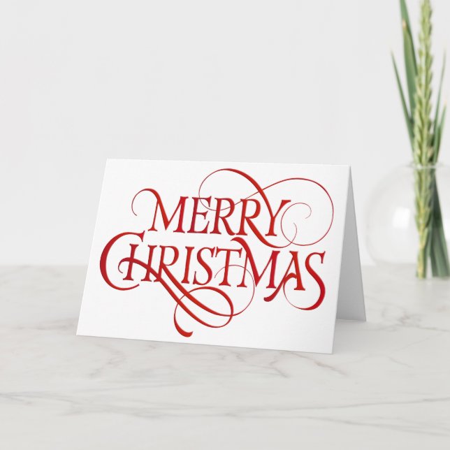Simple Red & White Merry Christmas   Holiday Card (Front)