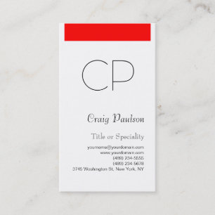 Simple Red White Monogram Consultant Business Card