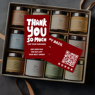 Simple Red & White Order Thank You Social QR Code  Business Card