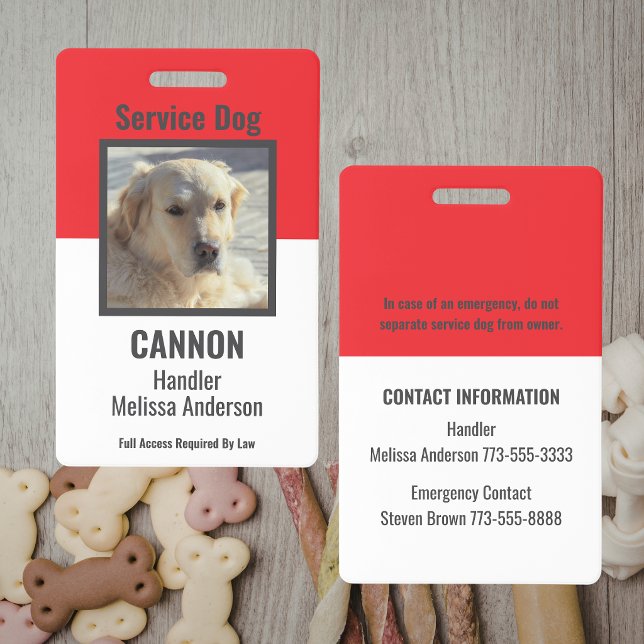 Simple Red & White Personalised Service Dog ID Badge (Creator Uploaded)