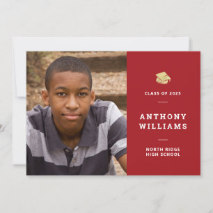 Simple Red & White Photo Graduation Invitation
