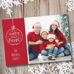Simple Red White Photo Merry Christmas Holiday Card
