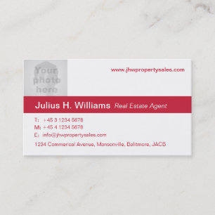 Simple red & white photo red back business card