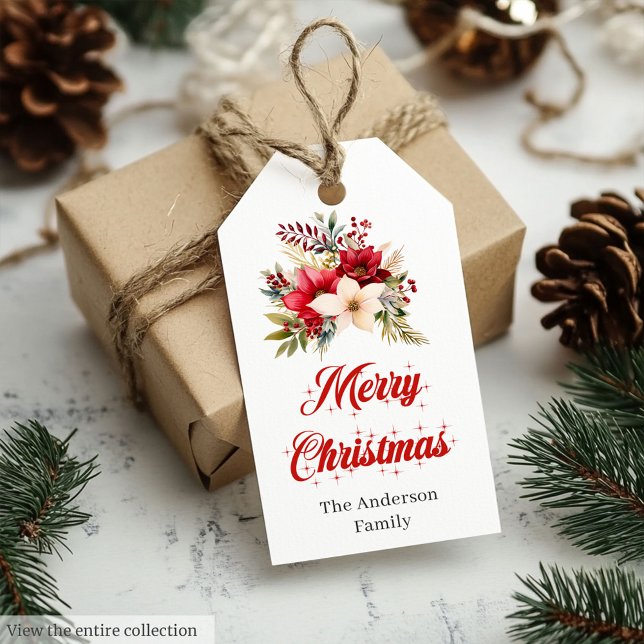 Simple Red White Poinsettia Custom Gift Tag (Simple Red White Poinsettia Custom Gift Tag

)