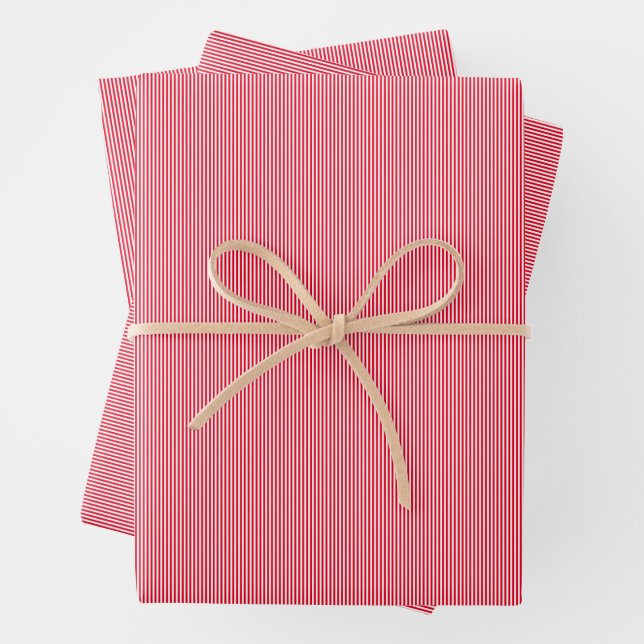Simple red white small stripe Christmas holiday Wrapping Paper Sheet (In situ)