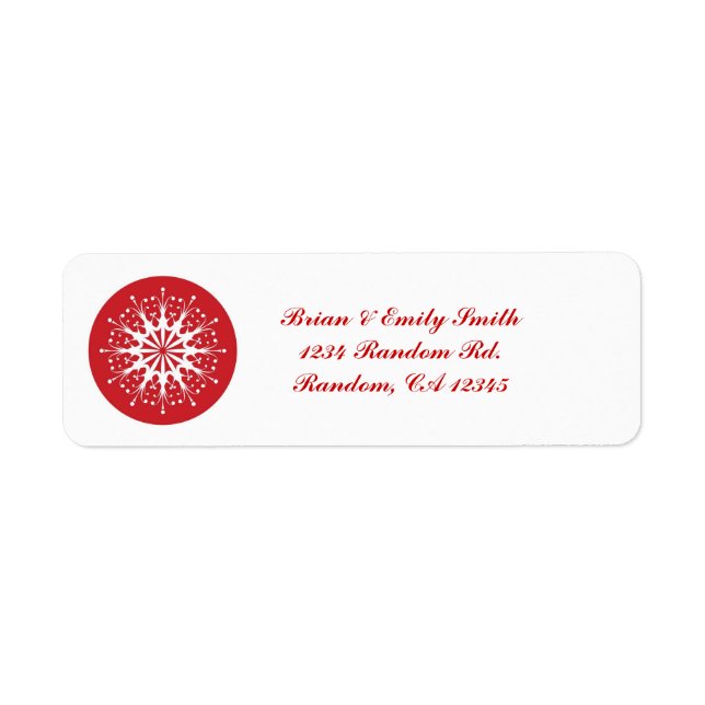 Simple red white snowflake return address labels (Front)