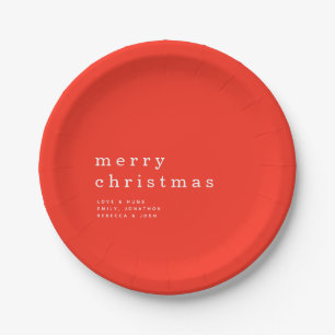 Simple Red White Typography Merry Christmas Paper Plate