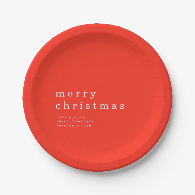 Simple Red White Typography Merry Christmas Paper Plate (Front)