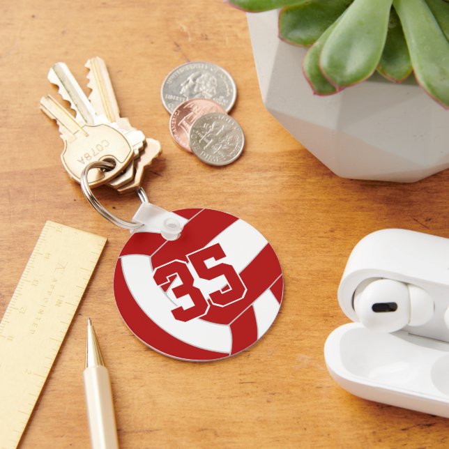 simple red white volleyball team party bulk orders key ring (Desk)