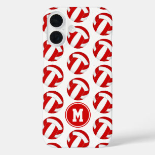 simple red white volleyballs pattern monogrammed iPhone 16 case