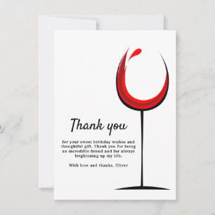 Simple Red Wine Glass Birthday  Thank You Card