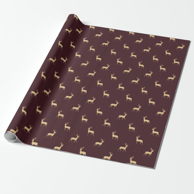 Simple Reindeer Burgundy Christmas Wrapping Paper (Unrolled)