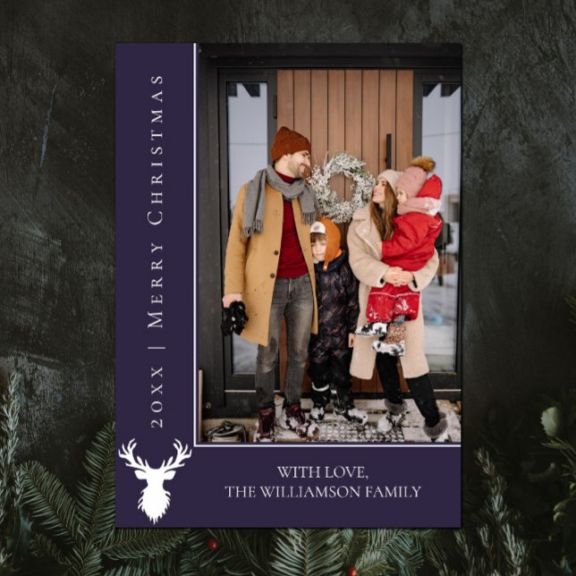 Simple Reindeer Christmas Photo Card | Purple (Purple Simple Reindeer Christmas Photo Card)