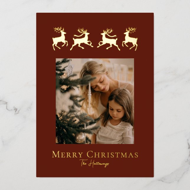 Simple Reindeer Gold Foil Holiday Card (Front)