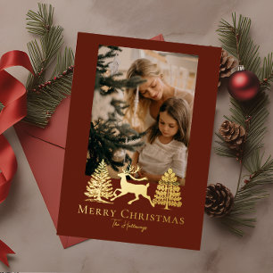 Simple Reindeer Gold Trees Foil Holiday Card