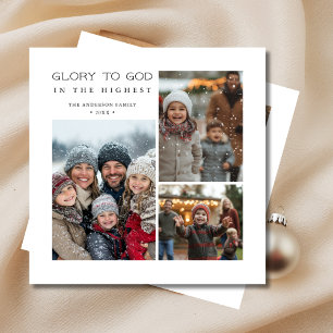 Simple Religious Glory To God Christmas 5 Photo Holiday Card