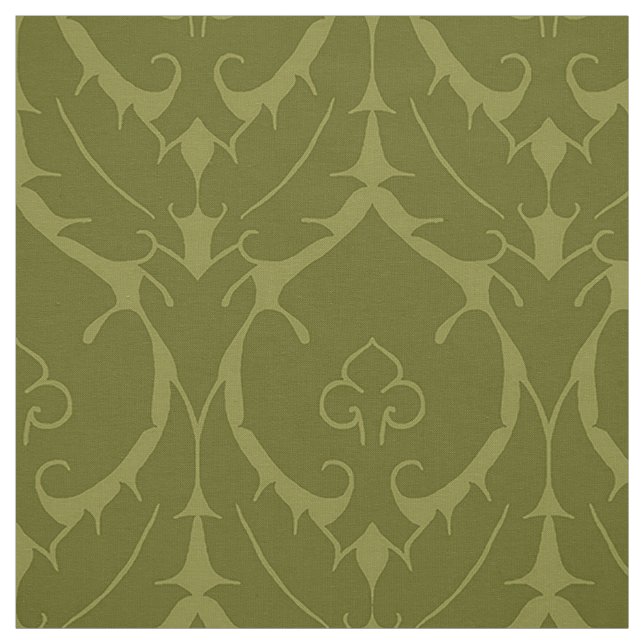 Simple Renaissance Damask, Bright Olive Green Fabric (Swatch)