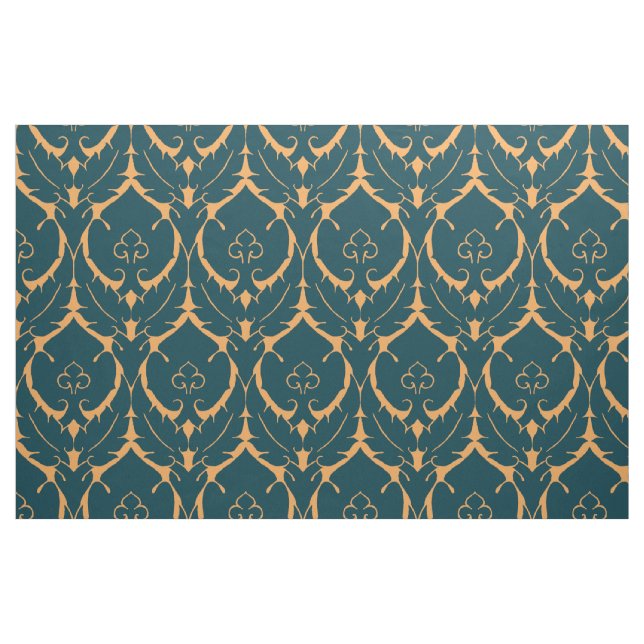 Simple Renaissance Damask, Dark Blue on Tawny Fabric (Fat Quarter)