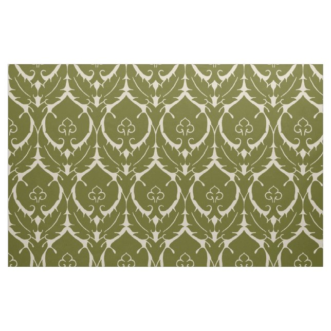 Simple Renaissance Damask, Olive Green on Ivory Fabric (Fat Quarter)