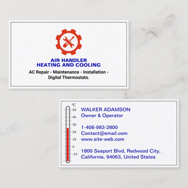 Simple Repair Heating and Cooling HVAC  Business Card (Front/Back)