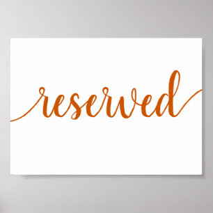 Simple Reserved   Fall Orange Any Event Table Poster