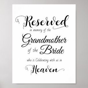 Simple Reserved in Memory of Wedding Memorial Sign
