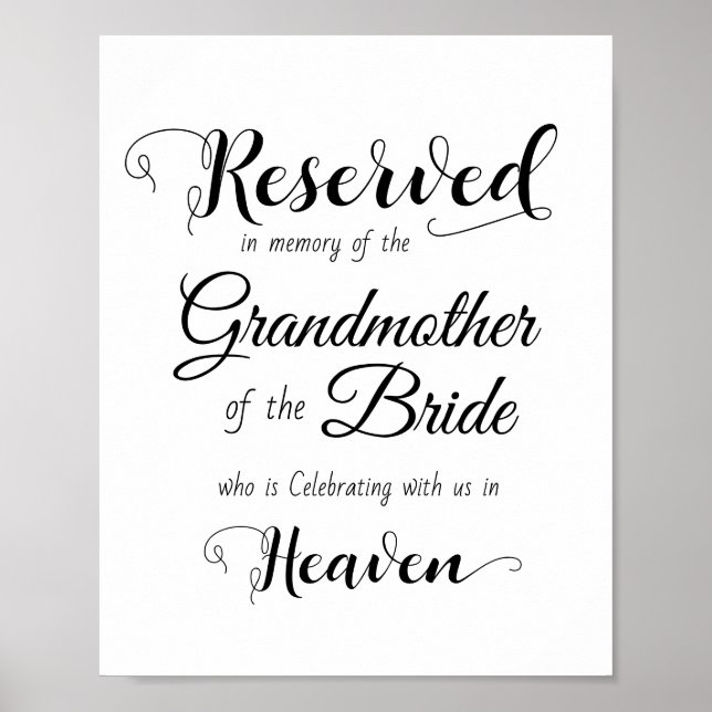 Simple Reserved in Memory of Wedding Memorial Sign (Front)
