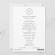 Simple Restaurant Cafe Cake Bakery Menu Price List