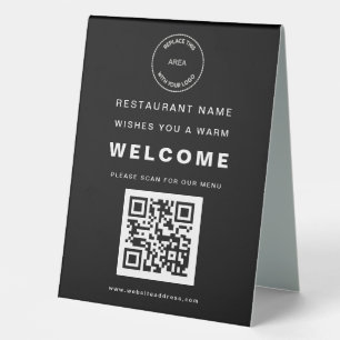 Simple Restaurant Logo Menu QR Code Welcome Black