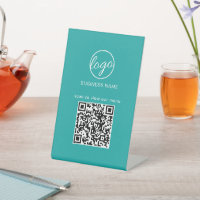 Simple Restaurant Menu Business Logo QR Code Teal