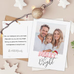 Simple Retro 1 Photo Merry Bright Cute Christmas  Holiday Postcard<br><div class="desc">This festive Merry and Bright design was created using a fun modern script font and my hand lettered block font in a retro style in aqua blue and red topped off with my hand painted Santa hat with holly and berries to make your family photo shine as the star. Add...</div>