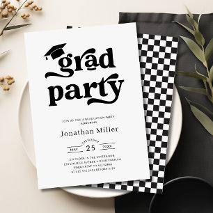 Simple Retro Black and White Graduation Party  Invitation