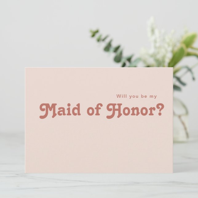 Simple Retro | Blush Maid of Honour Proposal Card (Standing Front)