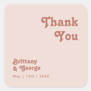 Simple Retro Blush Pink Thank You Wedding Favour Square Sticker