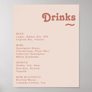 Simple Retro Blush Pink Wedding Drinks Menu Sign