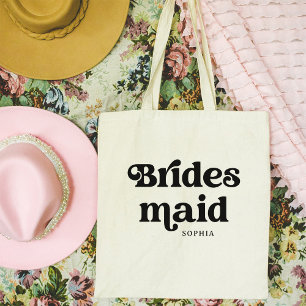 Simple Retro Boho Typography Bridesmaid Tote Bag