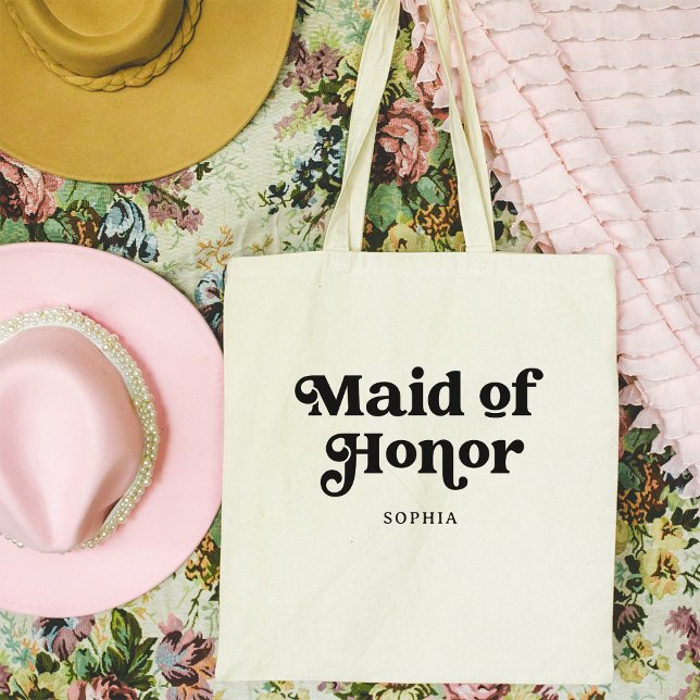 Simple Retro Boho Typography | Maid of Honour Tote Bag (A boho, retro tote for the maid of honor)