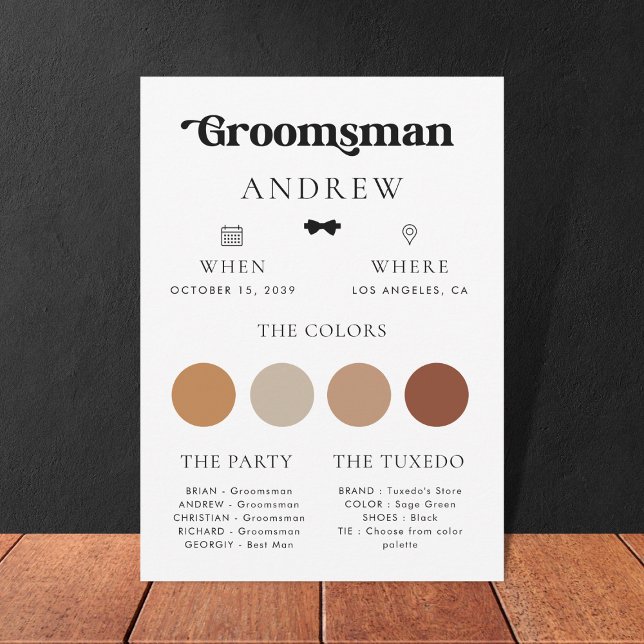 Simple Retro Bow Tie Groomsman Wedding Info Card (Creator Uploaded)