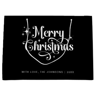 Simple Retro Chic Black White Merry Christmas Large Gift Bag