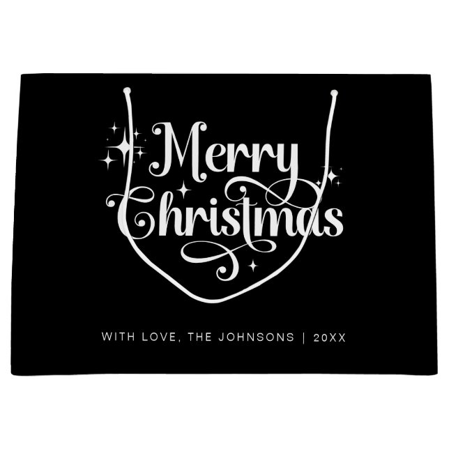 Simple Retro Chic Black White Merry Christmas Large Gift Bag (Front)