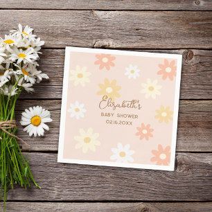 Simple Retro Chic Daisy Boho Girl Baby Shower Napkin