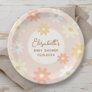 Simple Retro Chic Daisy Boho Girl Baby Shower Paper Plate