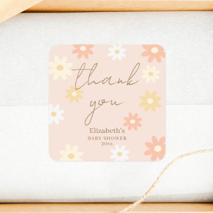 Simple Retro Chic Daisy Girl Baby Shower Thank You Square Sticker